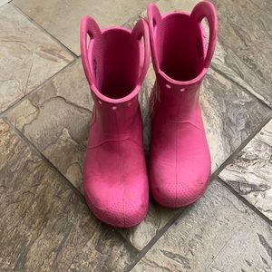 Pink croc rain boots